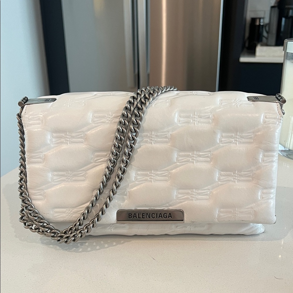 Balenciaga White Embossed Shoulder Bag